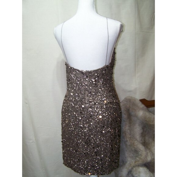 Cache Mini Dress Bronze Sequins Holiday Party Silk Size 10 - Picture 3 of 9